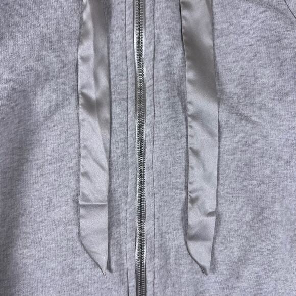 Vintage Victorias Secret Satin Lined Hoodie M | Gray Taupe Zip Up Y2K Loungewear - Picture 11 of 14